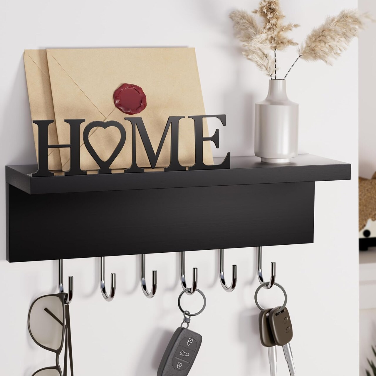 Key Holder Wall Mount-Key Rack with 6 Key Hangers,Key Holder for Wall Decor Can Hang Bags,Coats,Dog Leashes,etc.Key & Mail Organizer Wall Mounted are Suitable for Home Decor in Living room, Bedroom.